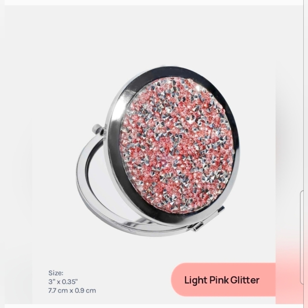 Light Pink & Silver Rhinestone  Compact Mirror- New